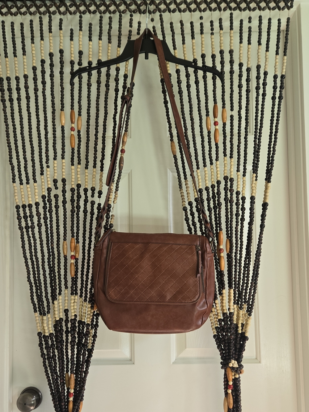 Vegan Quilted Crossbody Shoulder Bag - Brown